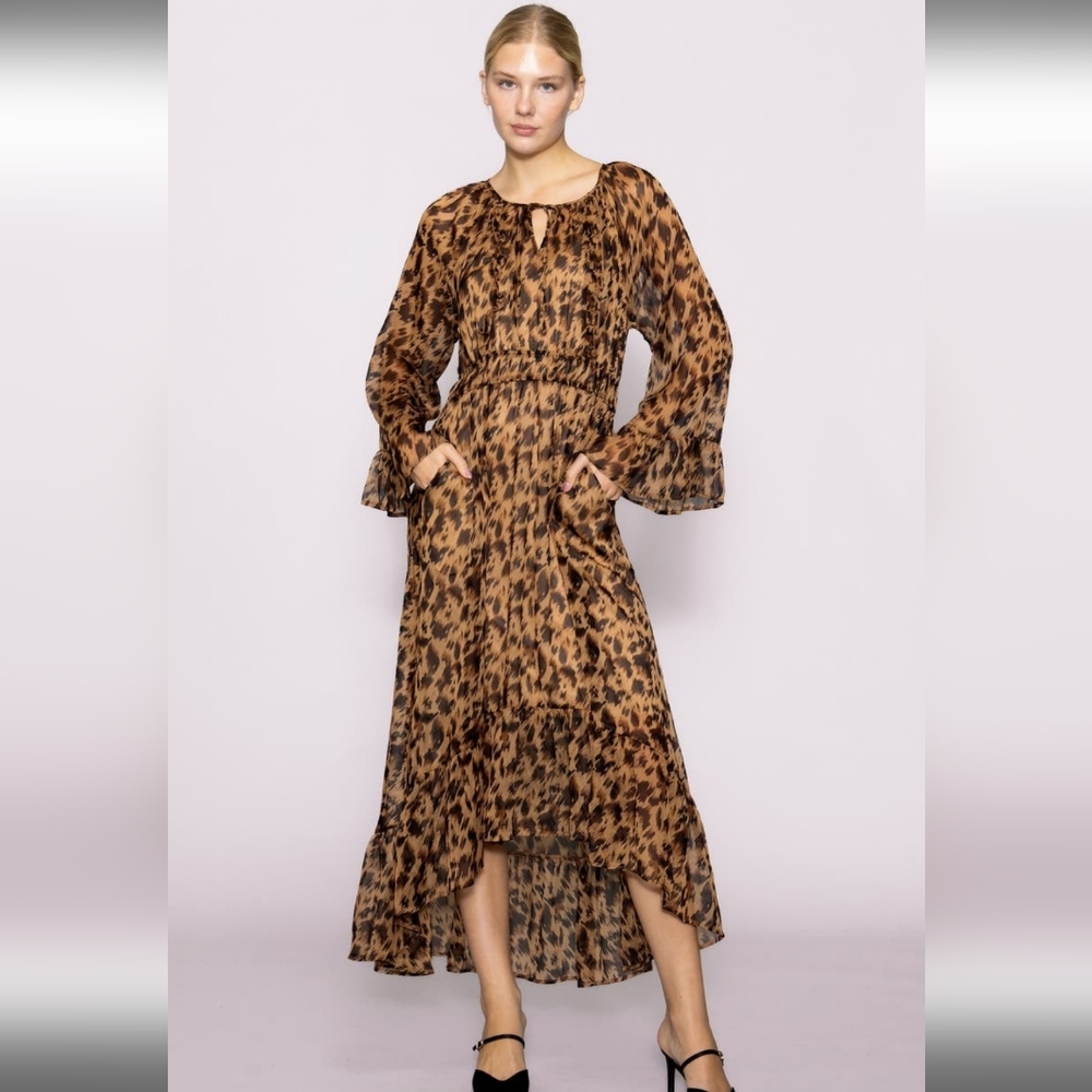 New Mellóday Leopard Print Long Sleeve Dress M - Picture 1 of 6